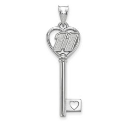 Denny Hamlin #11 1.5 Inch Number Heart Key Pendant In Sterling Silver 2.94 Gr