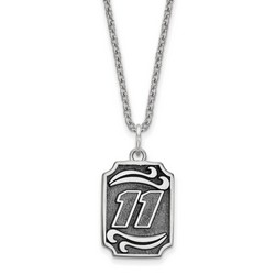 Denny Hamlin #11 Bali Style Dog Tag Style Pendant & Chain In Sterling Silver