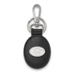 University of Georgia Bulldogs Black Leather Oval Sterling Silver Key Chain