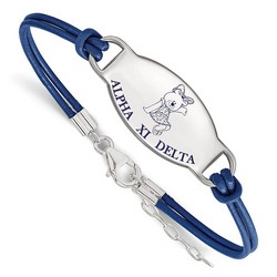 Alpha Xi Delta Sorority Enameled Leather Bracelet in Sterling Silver 5.40 gr
