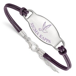 Sigma Kappa Sorority Enameled Oval Leather Bracelet in Sterling Silver 5.40 gr