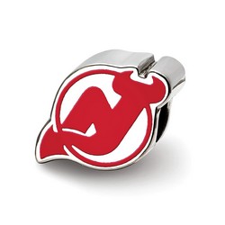 New Jersey Devils Extruded Red Enameled Logo Bead in Sterling Silver