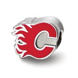 Calgary Flames Extruded Flaming C Logo Red Enameled Bead in Sterling Silver