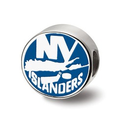 New York Islanders Round Blue Enameled Logo Bead in Sterling Silver
