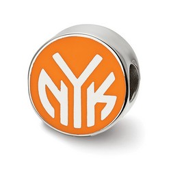 New York Knicks NYK Logo Round Orange Enameled Bead in Sterling Silver