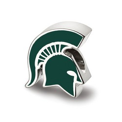 Michigan State University Enameled Spartan Head Logo Bead in Sterling Silver