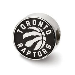 Toronto Raptors Round Slashed Ball Black Enameled Logo in Sterling Silver