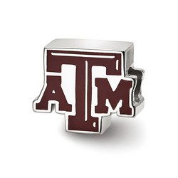 Texas A&M University Aggies Extruded ATM Logo Maroon Bead in Sterling Silver