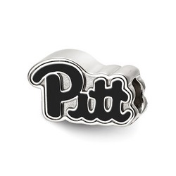University of Pittsburgh Pitt Panthers Black Script Logo Sterling Silver Bead