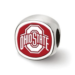 Ohio State University Buckeyes Block O Cushioned Red Bead in Sterling Silver