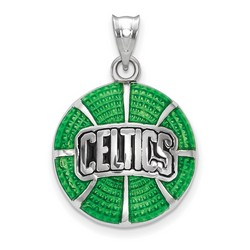 Boston Celtics Basketball Enameled Pendant in Sterling Silver