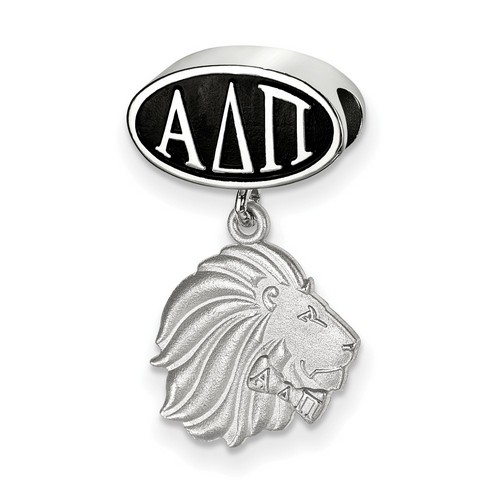 Alpha Delta Pi Sorority House Letters Sterling Silver Black Bead & Lion Dangle