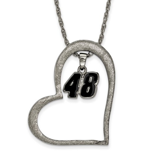 Jimmie Johnson #48 Stainless Steel Large Open Heart & Driver Number Pendant
