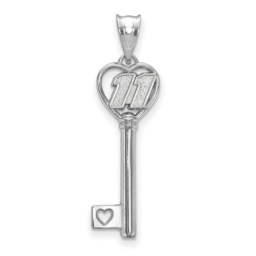 Denny Hamlin #11 Car Number in Heart Key Sterling Silver Pendant
