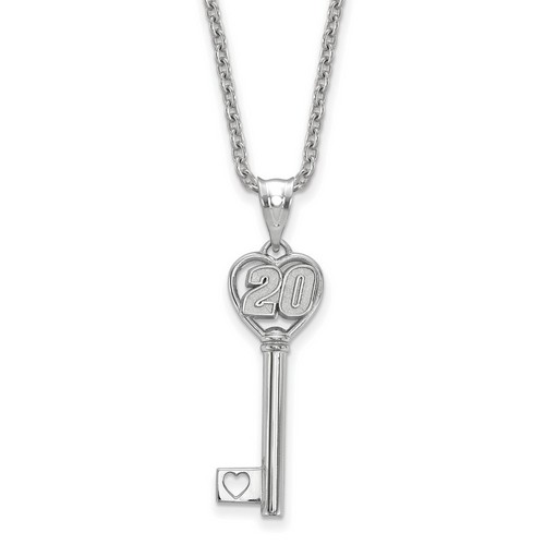Matt Kenseth #20 Car Number in Heart Key Sterling Silver Pendant & Chain