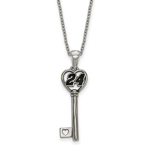 Jeff Gordon #24 Stainless Steel Number In Heart Key Pendant