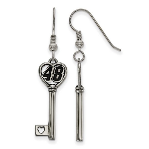 Jimmie Johnson #48 Stainless Steel Number In Heart Key Shepherd's Hook Earrings