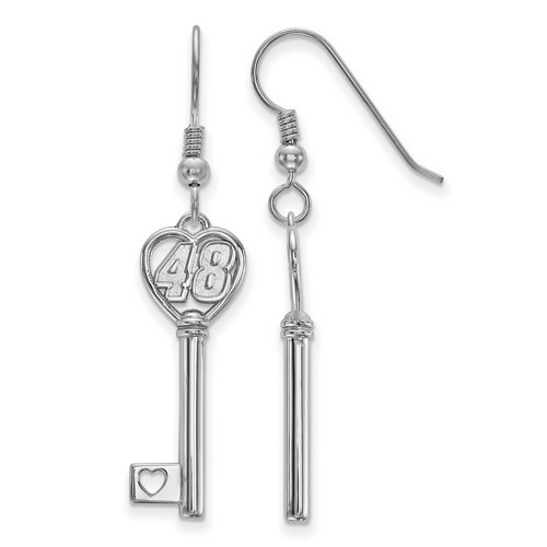 Jimmie Johnson #48 Car Number Heart Key Sterling Silver Shepherd's Hook Earrings