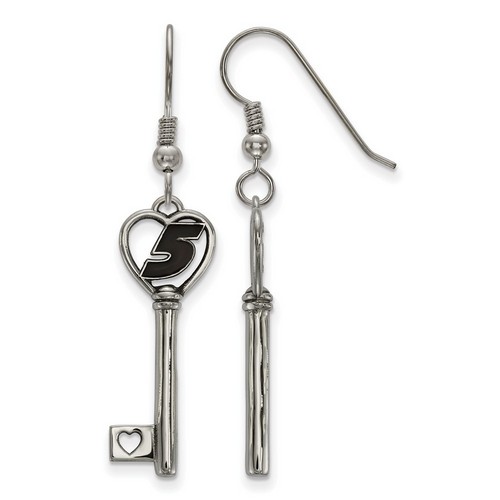 Kasey Kahne #5 Stainless Steel Number In Heart Key Shepherd's Hook Earrings