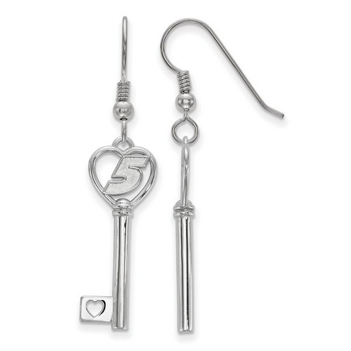 Kasey Kahne #5 Car Number in Heart Key Sterling Silver Shepherd's Hook Earrings