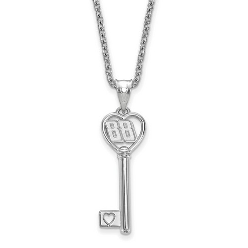 Dale Earnhardt Jr #88 Car Number in Heart Key Sterling Silver Pendant & Chain