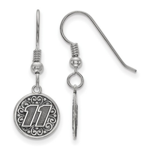 Denny Hamlin #11 Round Car Number Shepherd Hook Earrings In Sterling Silver
