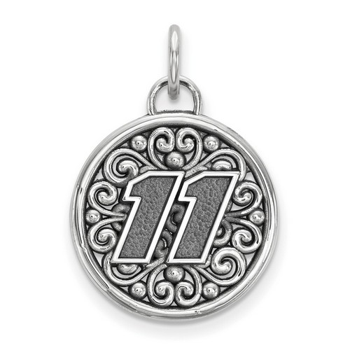 Denny Hamlin #11 Round Bali Style Car Number Pendant In Sterling Silver