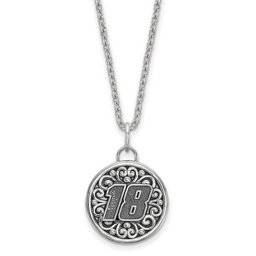 Kyle Busch #18 Round Bali Style Car Number Pendant & Chain In Sterling Silver