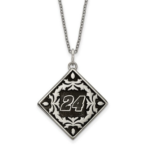 Jeff Gordon #24 Square Stainless Steel Bali Type Leaf Pattern Pendant & Chain