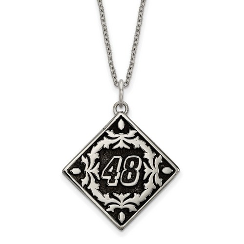 Jimmie Johnson #48 Square Stainless Steel Bali Type Leaf Pattern Pendant & Chain