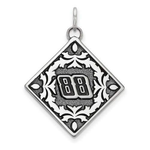 Dale Earnhardt Jr #88 Square Bali Type Leaf Pattern Pendant In Sterling Silver