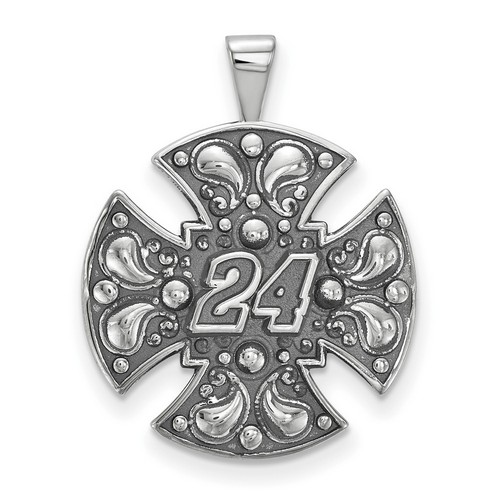 Jeff Gordon #24 Bali Style Maltese Cross Pendant In Sterling Silver