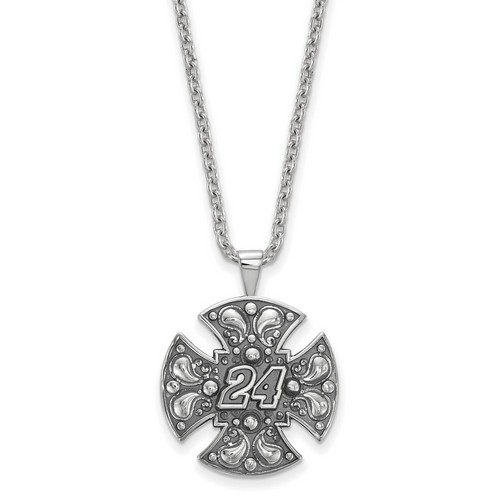 Jeff Gordon #24 Bali Style Maltese Cross Pendant & Chain In Sterling Silver