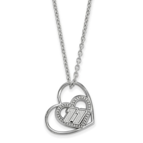 Denny Hamlin #11 Car Number In Two Hearts Pendant & Chain in Sterling Silver