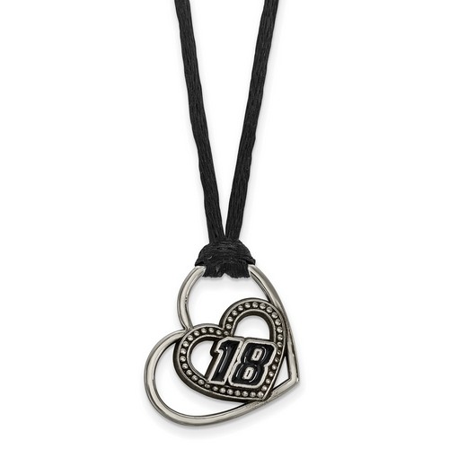 Kyle Busch #18 Stainless Steel Number In Two Hearts Pendant & Black Cord