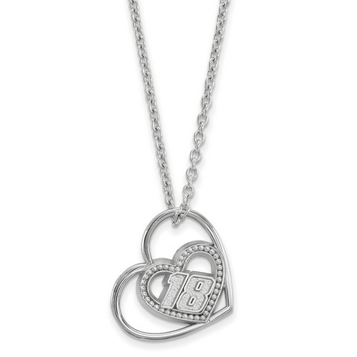 Kyle Busch #18 Car Number In Two Hearts Pendant & Chain in Sterling Silver