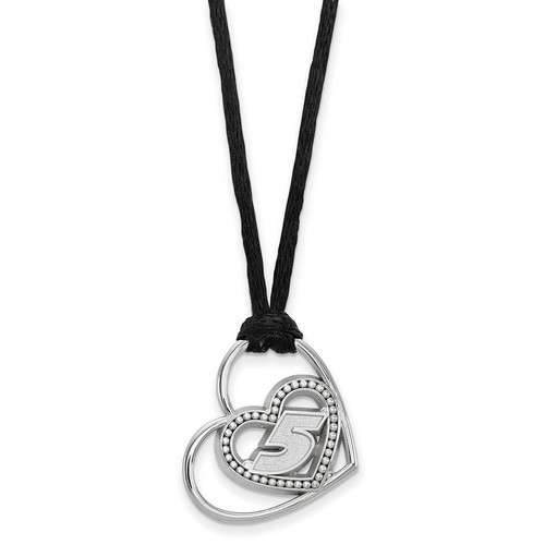 Kasey Kahne #5 Car Number In Two Hearts Sterling Silver Pendant & Black Cord