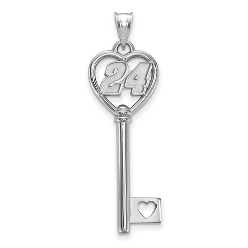 Jeff Gordon #24 1.5 Inch Number Heart Key Pendant In Sterling Silver 2.94 Gr