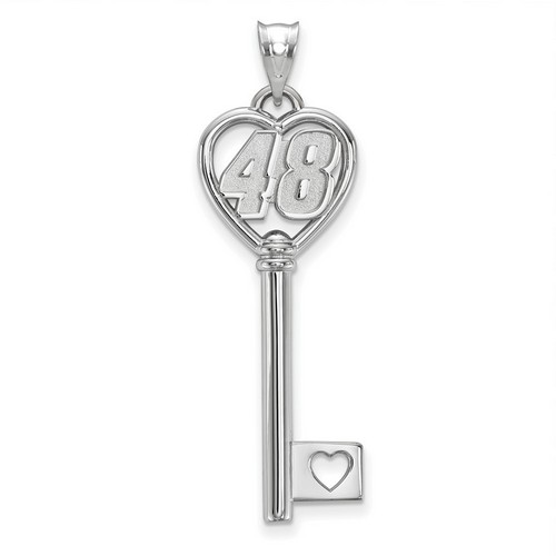 Jimmie Johnson #48 1.5 Inch Number Heart Key Pendant In Sterling Silver 2.94 Gr