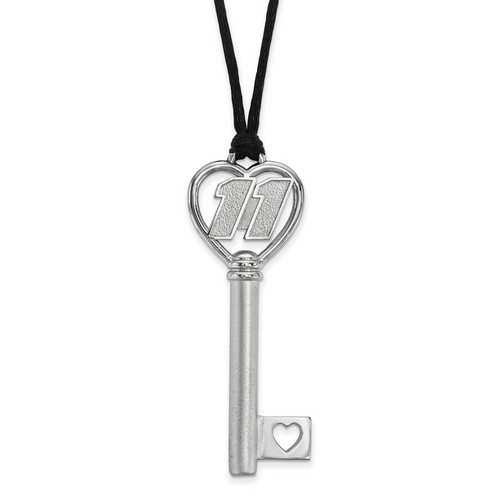 Denny Hamlin #11 Heart Key On Silk Cord Necklace In Sterling Silver 11.34 Gr