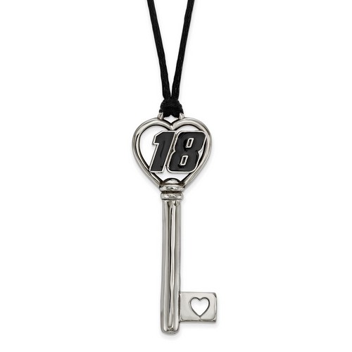 Kyle Busch #18 Number Heart Key Stainless Steel Pendant & Black Cord