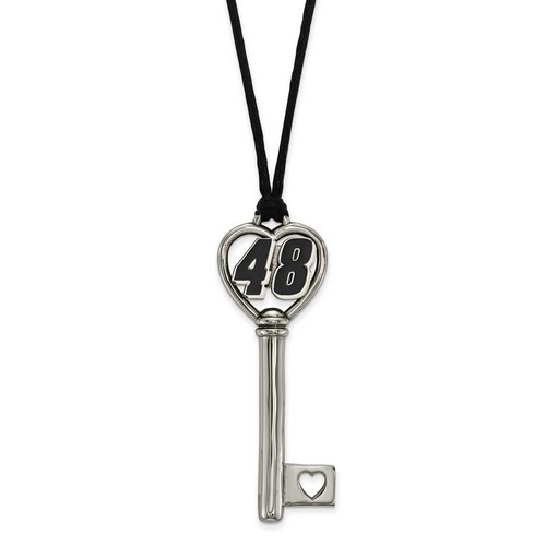 Jimmie Johnson #48 Number Inside Heart Key Stainless Steel Pendant & Black Cord