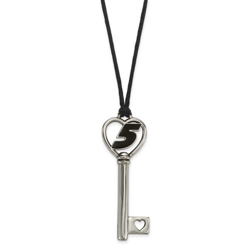 Kasey Kahne #5 Stainless Steel Number In Heart Key Pendant & Black Cord