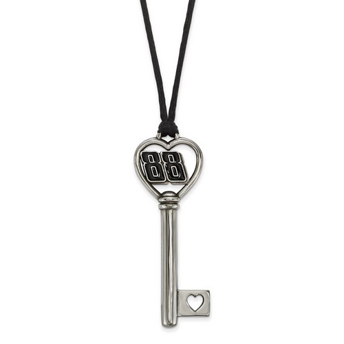 Dale Earnhardt Jr #88 Number In Heart Key Stainless Steel Pendant & Black Cord