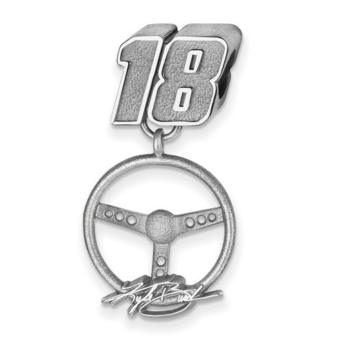 Kyle Busch #18 Car Number Bead & Signed Steering Wheel Charm In Sterling Silver