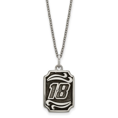 Kyle Busch #18 Dog Tag Bali Style Leaf Pattern Stainless Steel Pendant & Chain