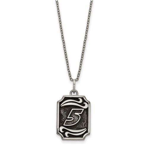 Kasey Kahne #5 Dog Tag Bali Style Leaf Pattern Stainless Steel Pendant & Chain
