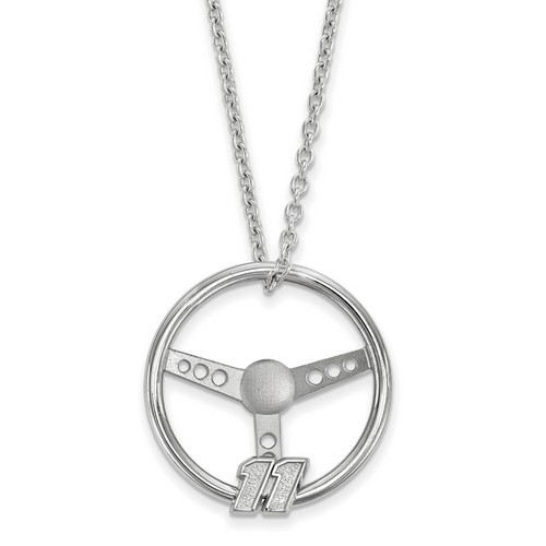 Denny Hamlin #11 Big Steering Wheel Number Sterling Silver Pendant & Metal Chain