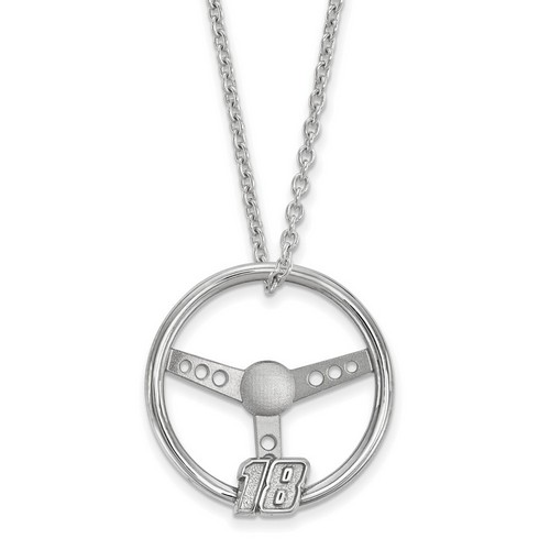 Kyle Busch #18 Big Steering Wheel Number Sterling Silver Pendant & Metal Chain