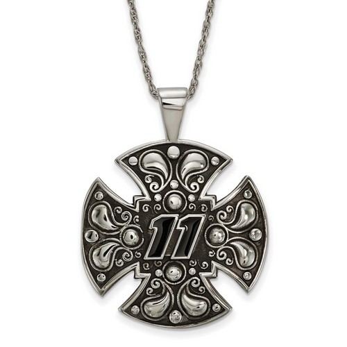 Denny Hamlin #11 Stainless Steel Large Bali Style Maltese Cross Pendant